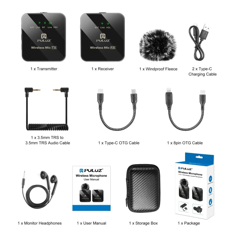 Factory Hot Selling PULUZ Wireless Lavalier Microphone - 1 TX 1 RX Set, 10Hrs