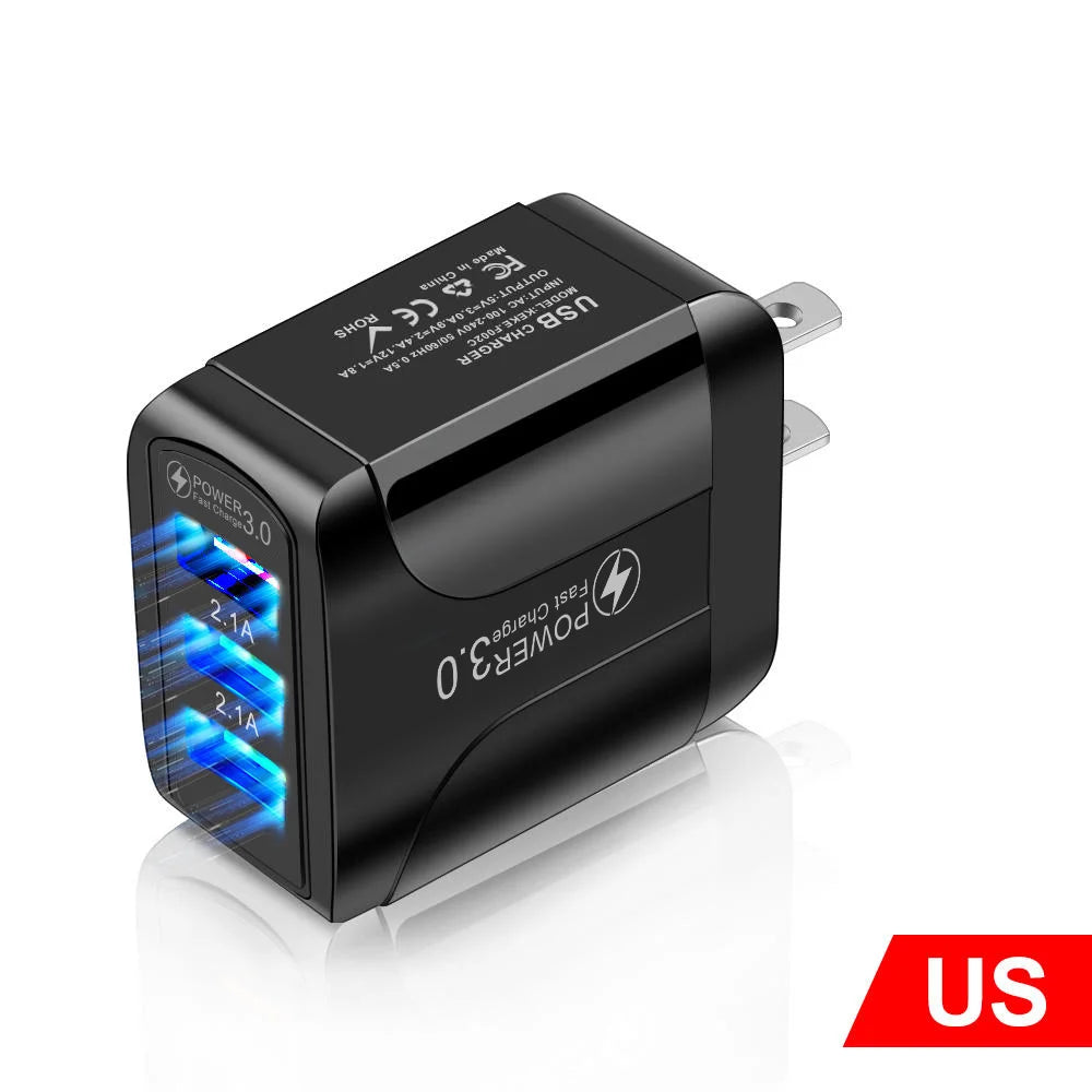 Chargeur Rapide USB Eonline 3A – 3 Ports | Prise EU/US/UK | Compatible