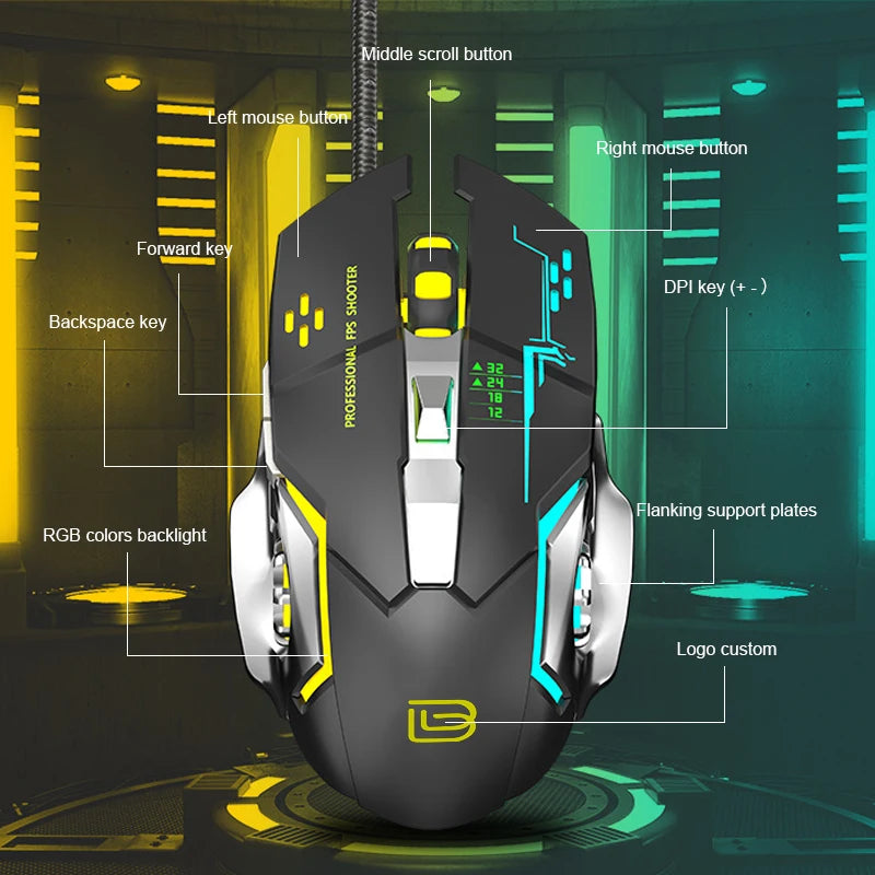 Souris Gaming RGB Filaire Haute Précision – Design Ergonomique
