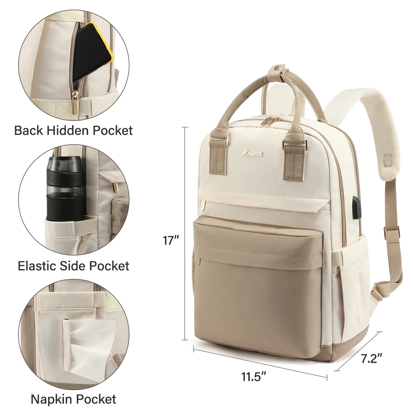 Sac à dos femme LOVEVOOK 15.6"/17" élégant et pratique