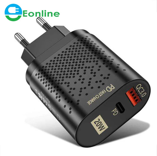 Eonline EU/US Plug PD USB Charger 20W 3A Quik Charge 3.0 Mobile