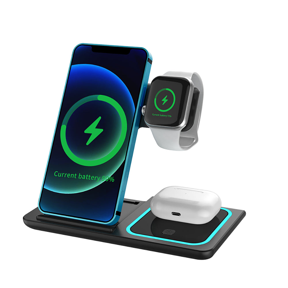 station de recharge Foldable 3 in 1 Wireless Charger - Chargeur Sans Fil 15W